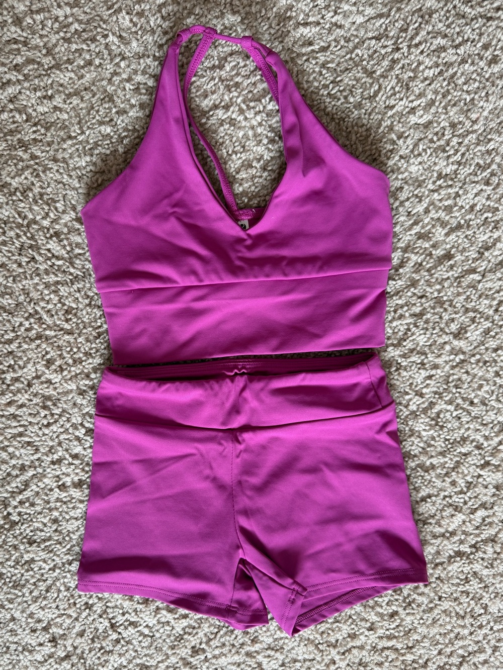 Purple Pixies Fuchsia Activewear Set - Crop Top & High-Waist Shorts